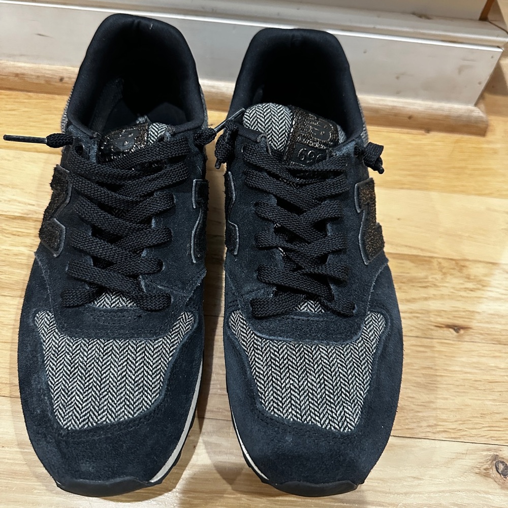 New Balance Women’s Black Suede & Herringbone Sneakers